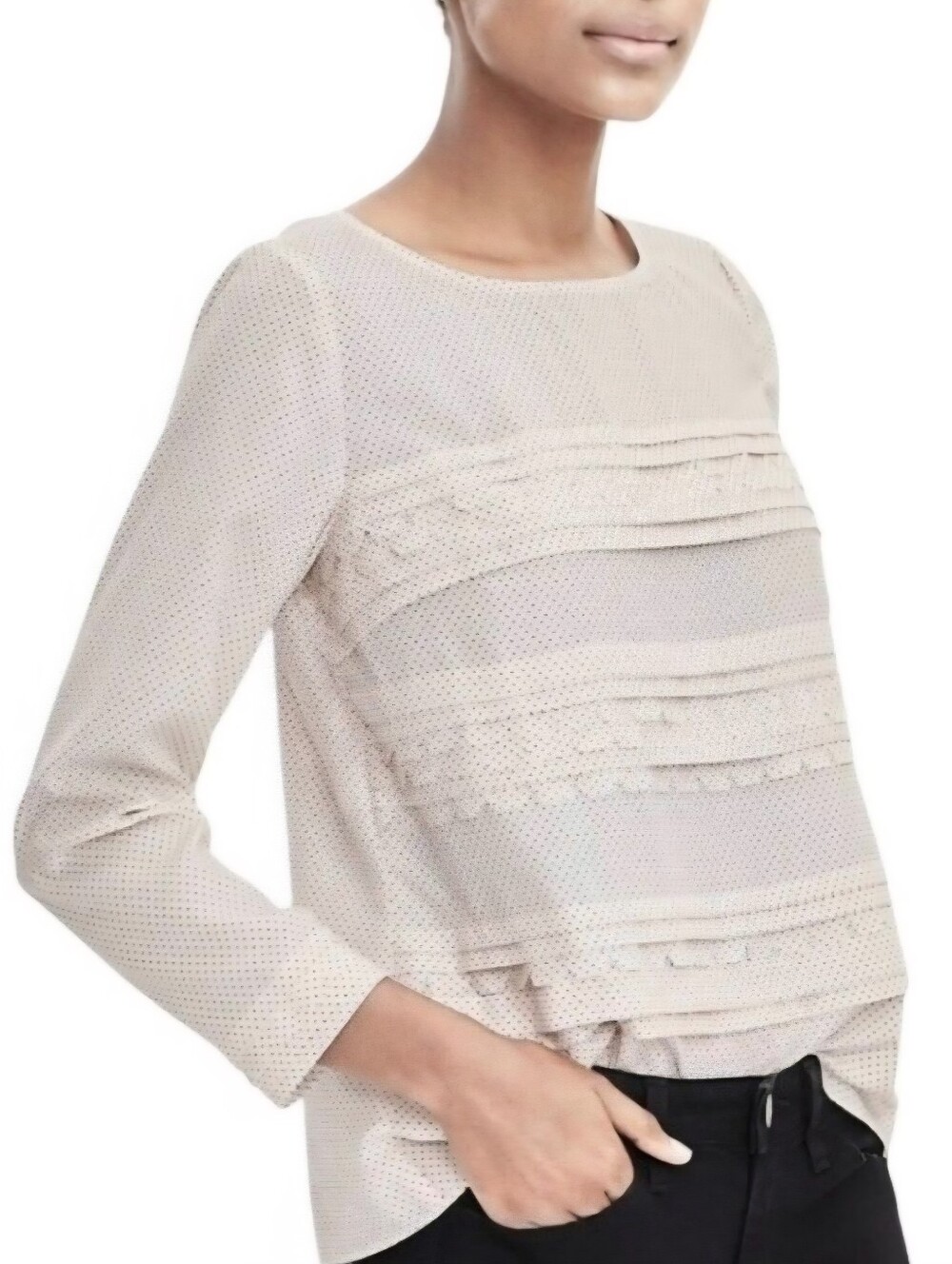 XXS/XS/S Banana Republic Cream Blouse with Black Micro Dots and Ruffle Panels